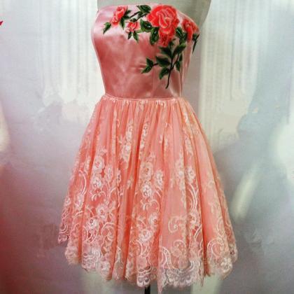 Coral Prom Dresses,lace Homecoming Dresses,short..