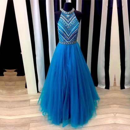 Ice Blue Prom Dress,halter Prom Dress,ball Gowns..