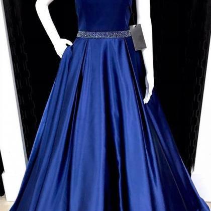 Navy Blue Prom Dress,ball Gowns Prom Dress,satin..
