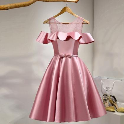 Pink Prom Dress Short,satin Party Dress,elegant..