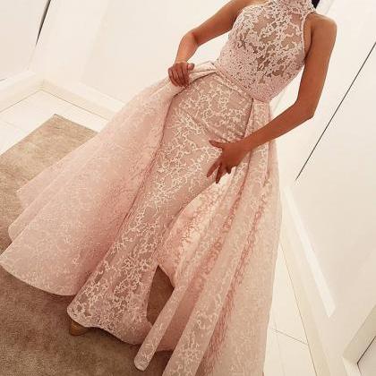 High Neck Prom Dress,lace Evening Dress,mermaid..