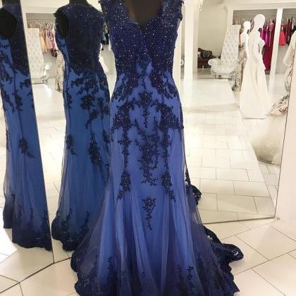 Navy Blue Evening Gowns,mermaid Prom Dress,mermaid..