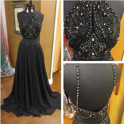 Black Prom Dresses,chiffon Prom Gowns,two Piece..