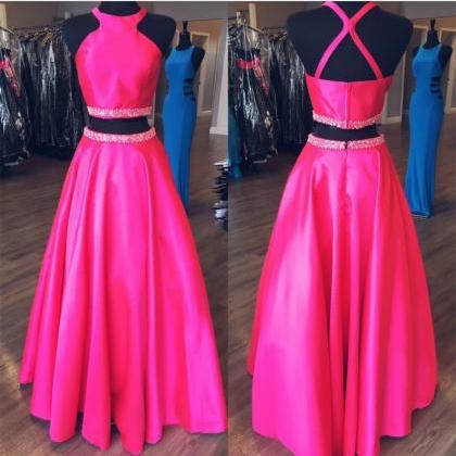 Pink Ball Gowns,halter Prom Dress,ball Gowns Prom..
