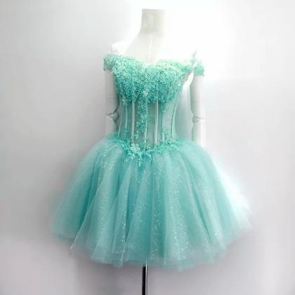 Short Prom Dress, Strapless Prom Dress,lace..