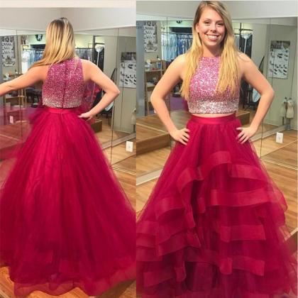 Two Piece Prom Dress,ball Gowns Prom Dress,ombre..
