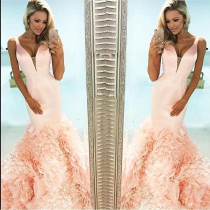 Coral Prom Dress,mermaid Prom Dress,ruffles..