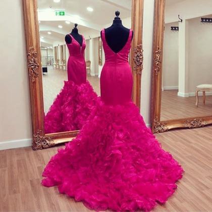 Coral Prom Dress,mermaid Prom Dress,ruffles Dress,mermaid Evening Dress