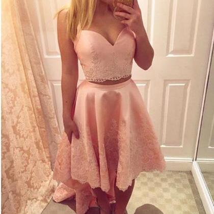 Pink Prom Dress,two Piece Prom Dress,high Low Prom..