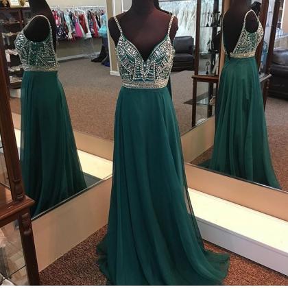 emerald green prom dress,long eveni..
