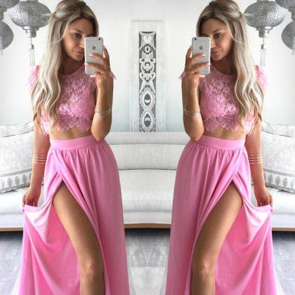 Pink Prom Dress,lace Appliques Prom Dress,two..