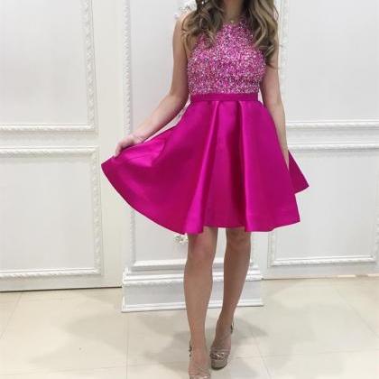 Pink Homecoming Dress,sequins Beaded Dress,short..