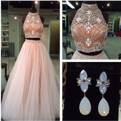 Champagne Prom Dress,pearl Beaded Ball Gowns,two..