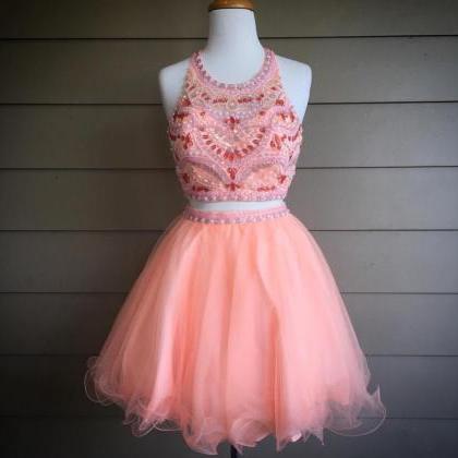 Short Prom Dress,homecoming Dresses 2 Piece,coral..