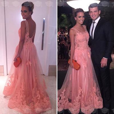 Long Pink Evening Dress,Lace Prom Dress,Backless Prom Dresses,Prom Gowns 2017