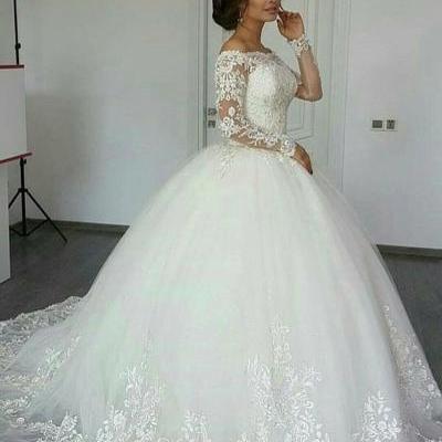 romantic lace long sleeves ball gowns wedding dresses 2017 princess bridal dress