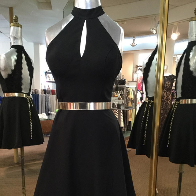 Black dress cheap with gold belt