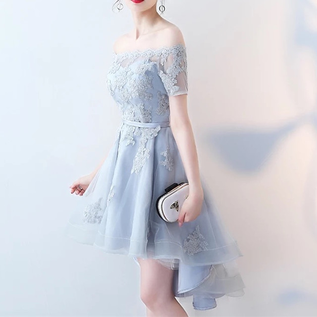 high low off the shoulder prom dress