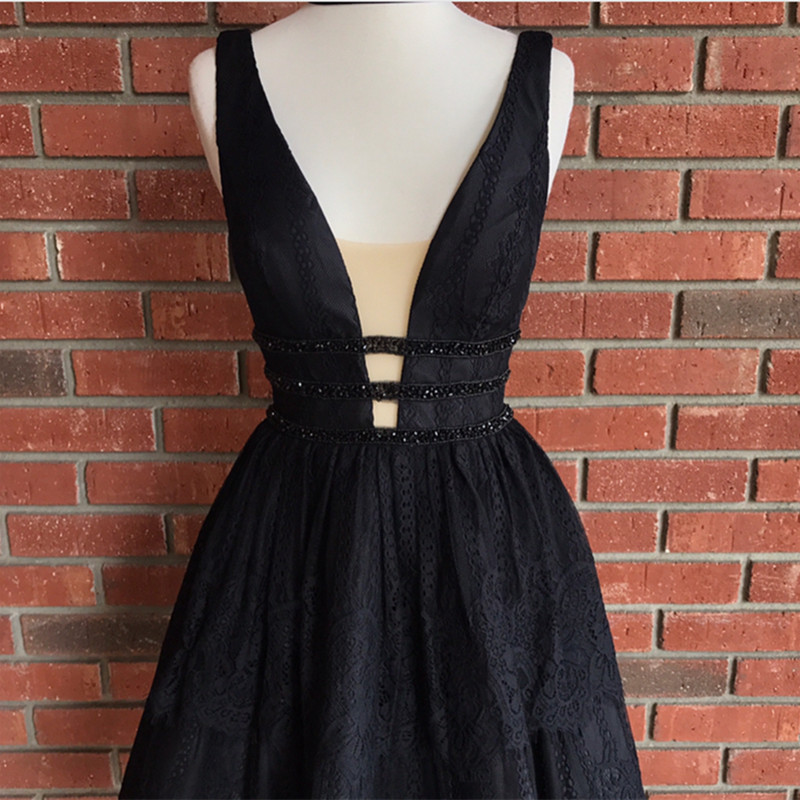 Little Black Dress,black Lace Homecoming Dress, Short V Neck Prom Dress ...