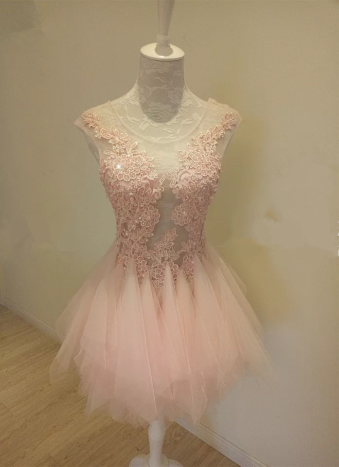Pink Party Dress,ruffles Dresses,short Prom Dresses,see Through Dress,elegant Homecoming Dresses