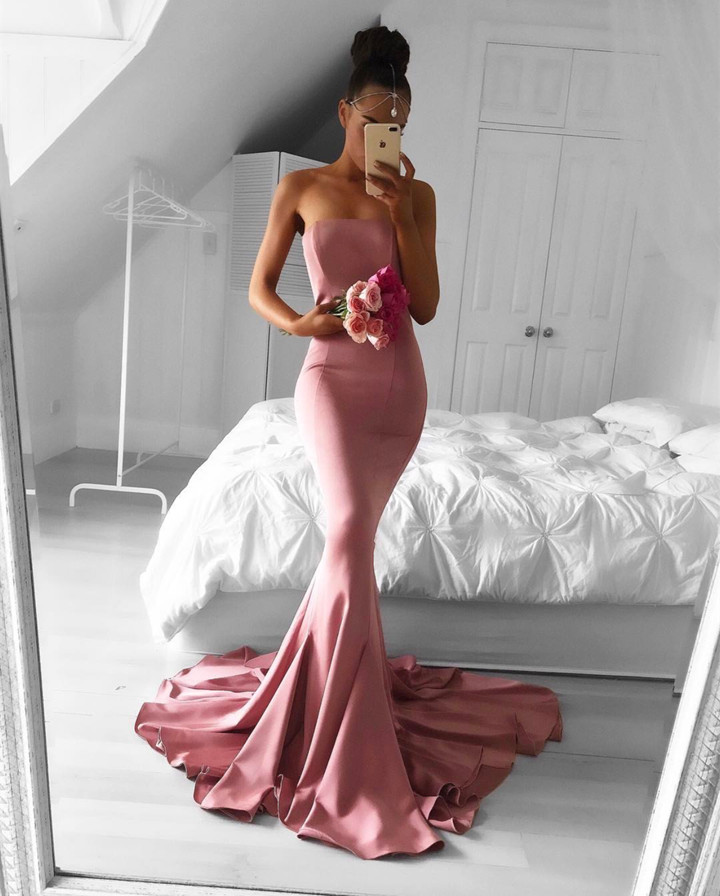Strapless Evening Dress,simple Prom Dress,mermaid Prom Dresses 2017,long Formal Gowns