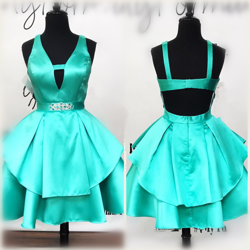 Green Homecoming Dress, Short V Neck Prom Dress,ruffles Dress,short Mini Ball Gowns