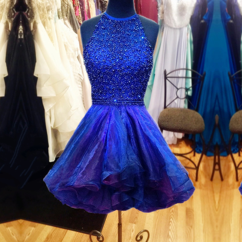 Ombre Prom Dress,ombre Homecoming Dresses,halter Prom Short Dress,ruffles Dress,juniors Prom Dress