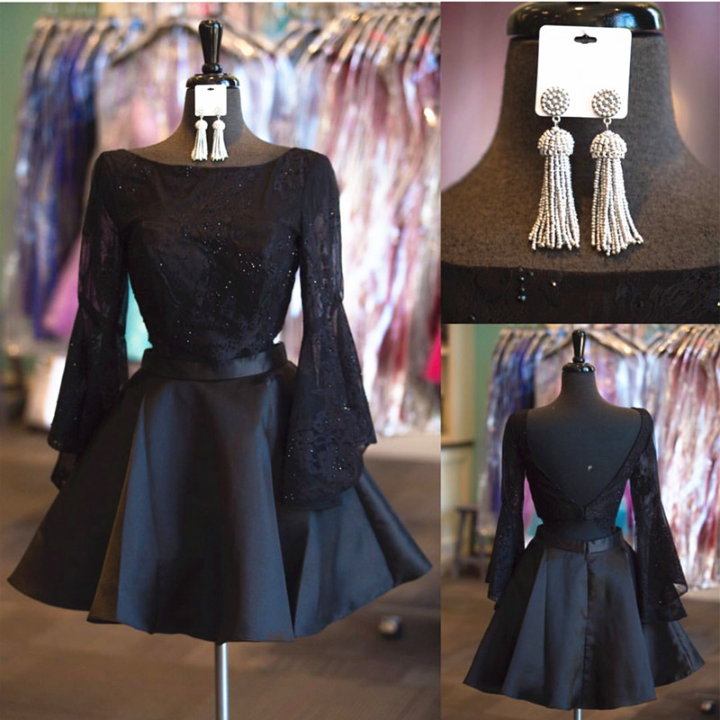 short black prom dresses with long sleeves