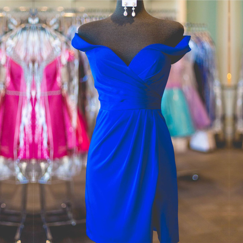 Off Shoulder Party Gowns,sheath Homecoming Dress,royal Blue Cocktail Dress,short Prom Dresses 2017
