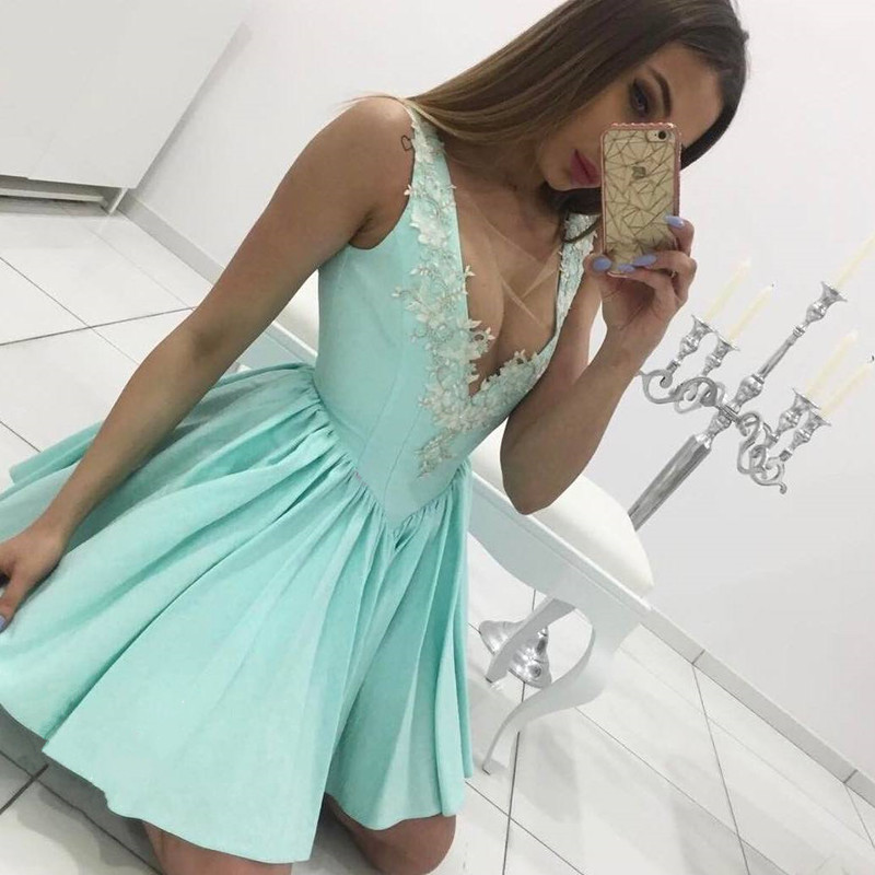 Mint Green Homecoming Dress, Lace Appliques Prom Short Dress,elegant Party  Dress,semi Formal Dresses on Luulla