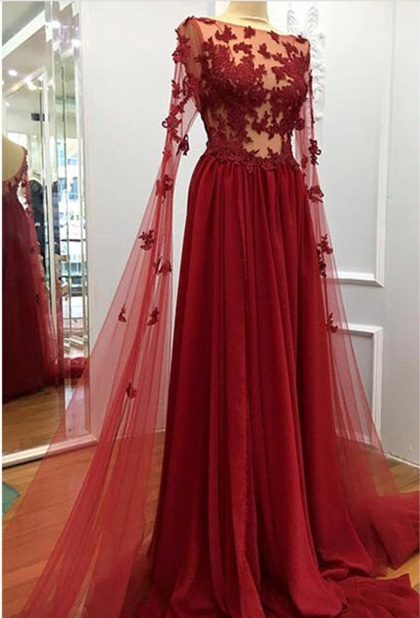 Burgundy Prom Dress,long Formal Dress,lace Appliques Evening Dresses,elegant Prom Dresses 2017
