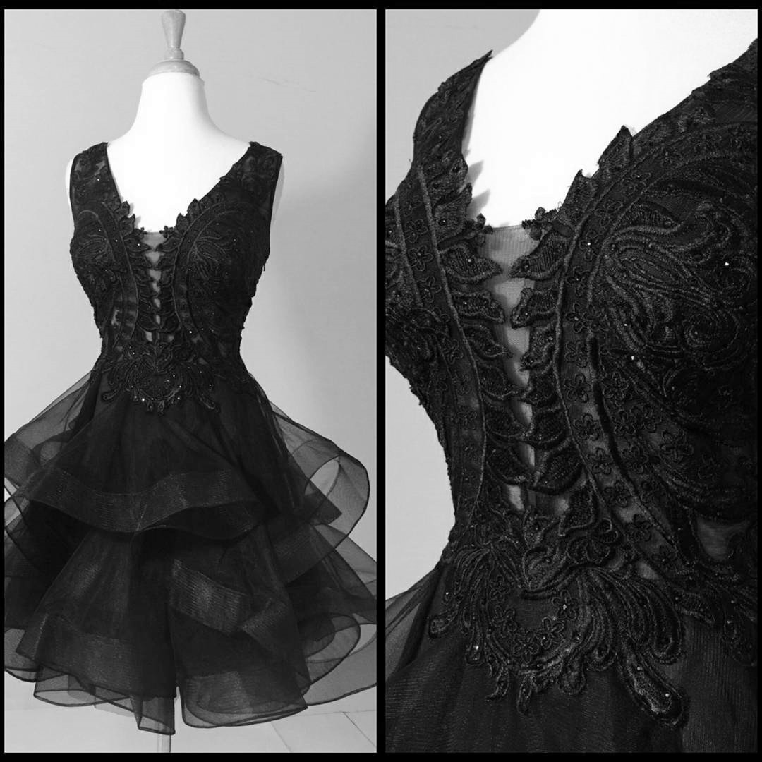 Short Prom Dress, Black Prom Dress,black Dress,ruffles Ball