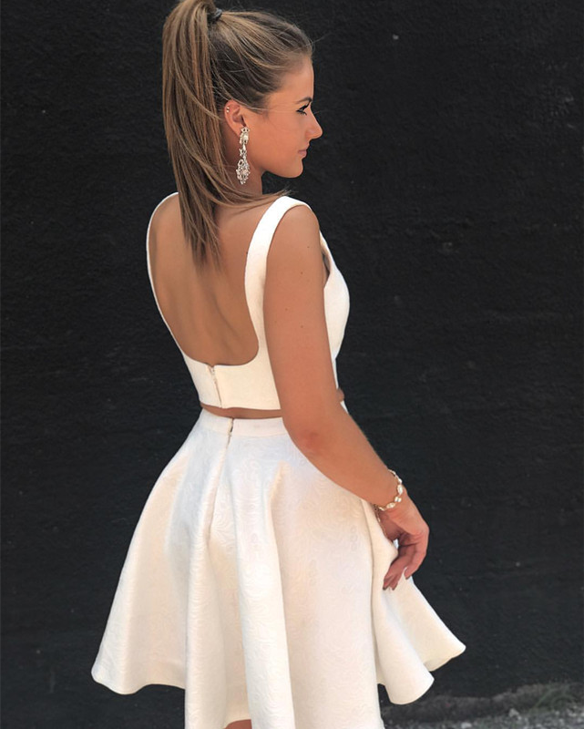 Two Piece Homecoming Dress,White 