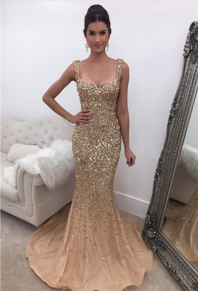 Crystal Beaded Prom Dress,mermaid Prom Dress,champagne Evening Gowns ...