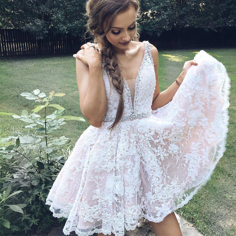 Short Lace Homecoming Dress,cute Prom Short Dress,white Cocktail Dress