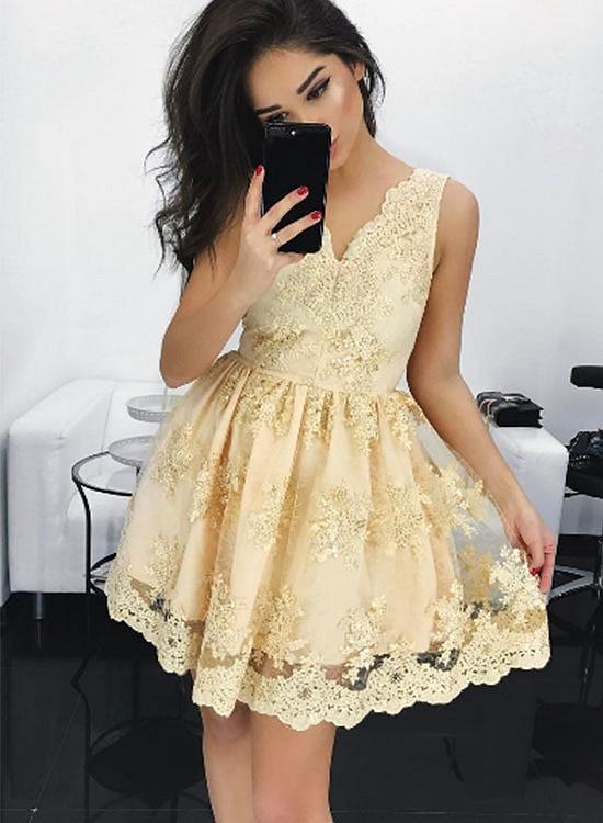Champagne Homecoming Dress,lace Homecoming Dresses,short Prom Dresses 2017,elegant Prom Dresses