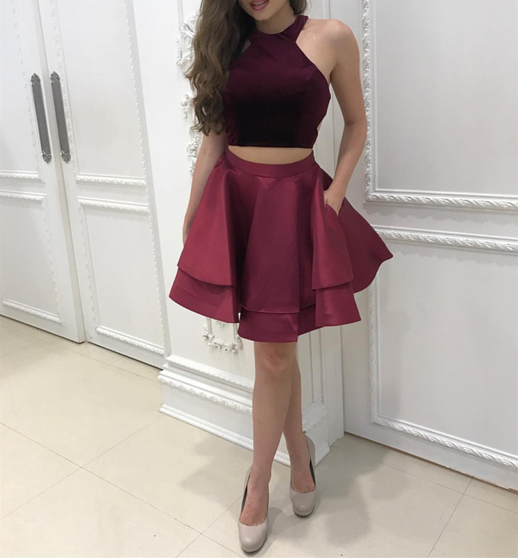 Two Piece Homecoming Dress,burgundy Homecoming Dress,short Prom Dresses ...