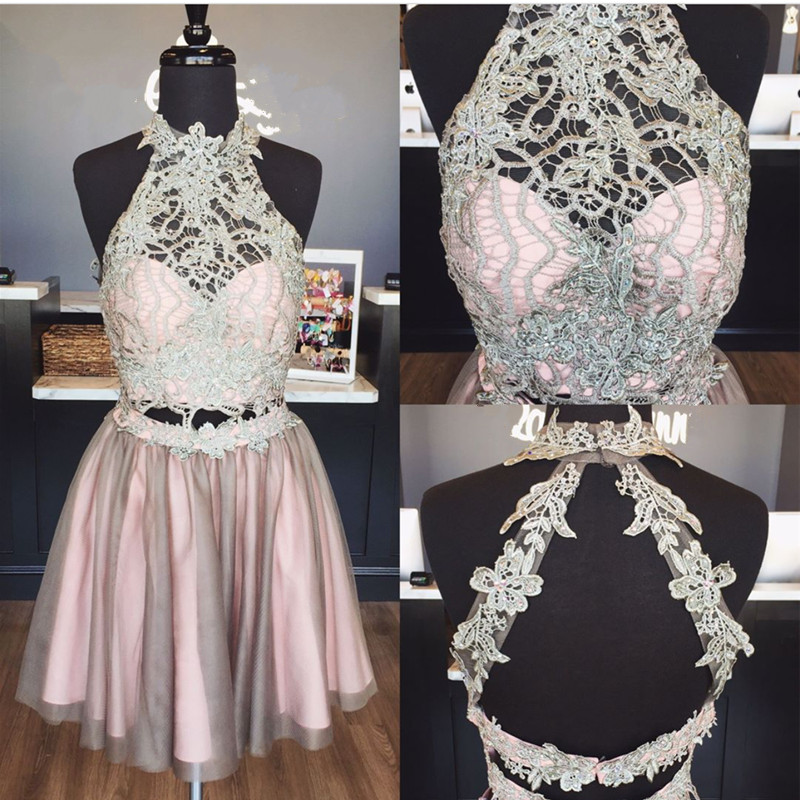 High Neck 2 Pieces Prom Homecoming Dress