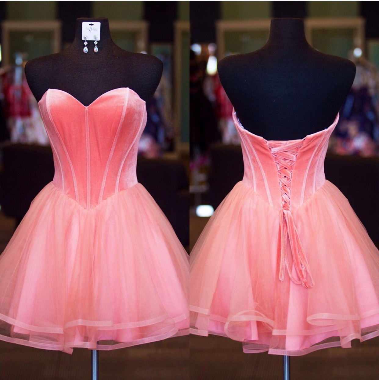 Custom Made Pink Sweetheart Neckline Organza Velvet Corset Short Evening Dress, Homecoming Dress, Cocktail Dresses, Graduation Dresses