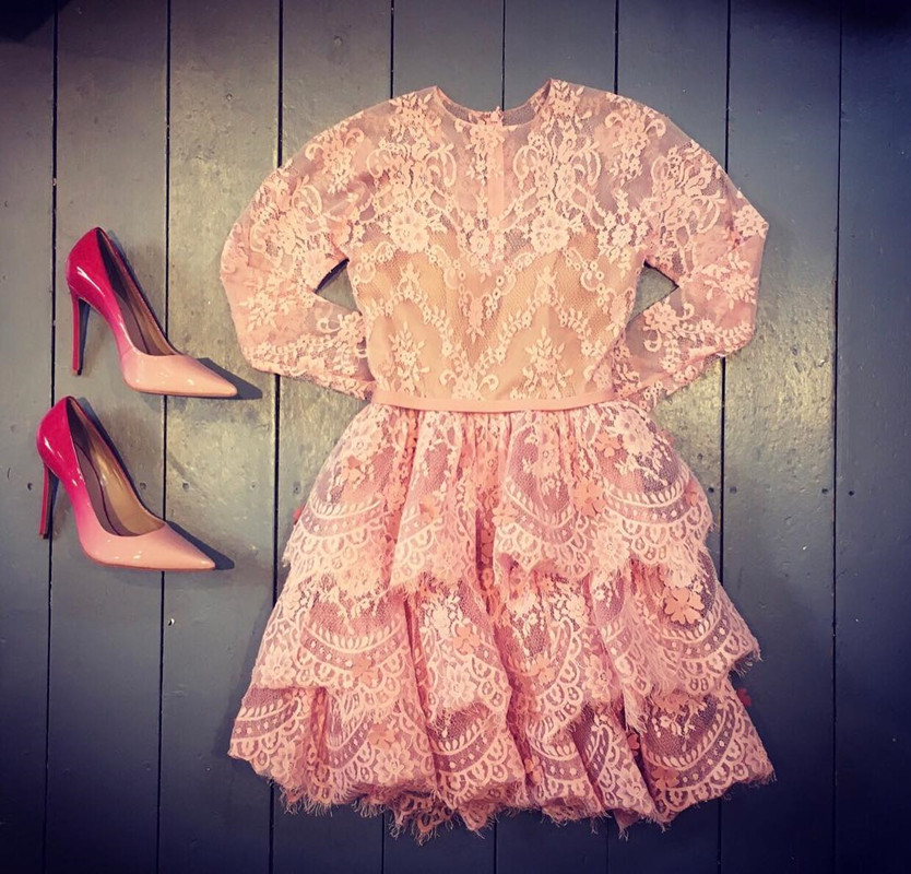 Lace Homecoming Dress,long Sleeves Homecoming Dress,pink Prom Short Dresses