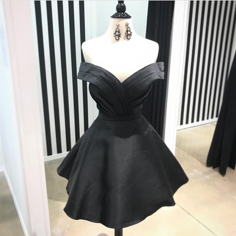 Short Black Homecoming Dress,off The Shoulder Prom Dress,v Neck Party Dresses