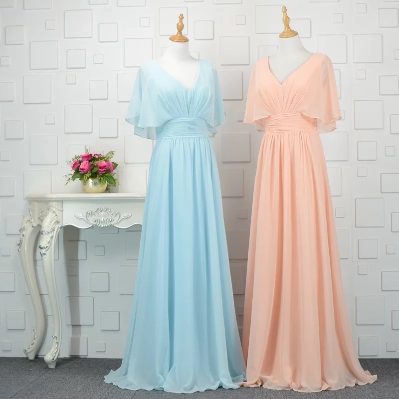 Modest Bridesmaid Dresses With Sleeves,chiffon Bridesmaid Dress,floor Length Evening Gowns