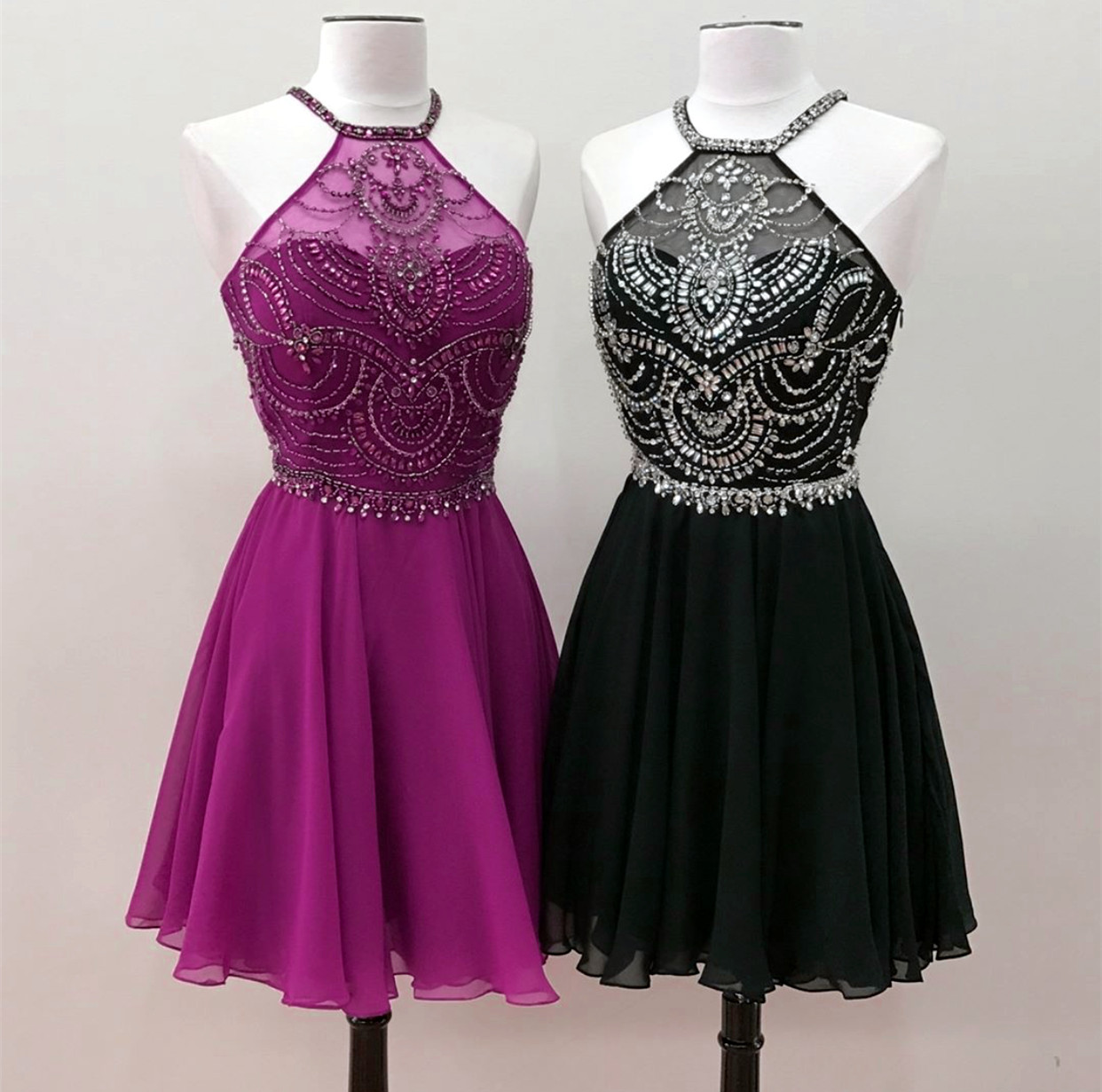 ombre ruffles homecoming dresses beaded halter prom gowns main image 0