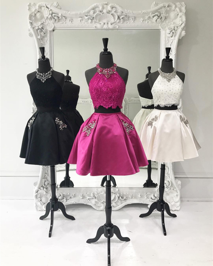 Halter Homecoming Dress,two Piece Homecoming Dress,2 Piece Prom Short Dresses,elegant Cocktail Dress
