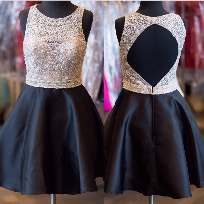 Black Homecoming Dress,keyhole Back Homecoming Dress,short Black Prom Dress,semi Formal Dress