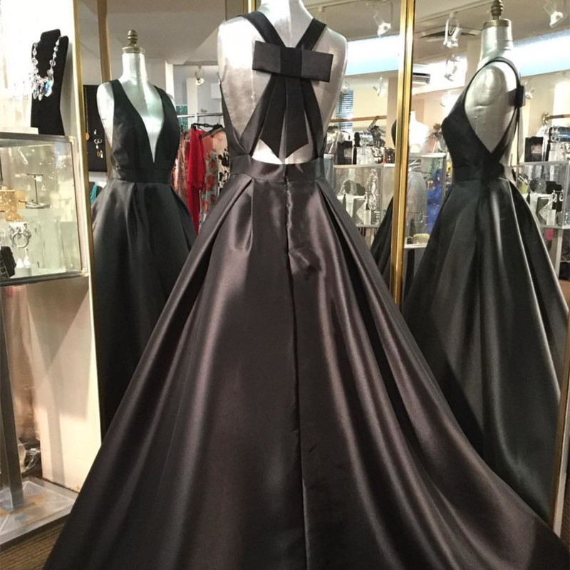Satin Ball Gowns,black Prom Dress,open Back Prom Dress,prom Dresses 2018,sexy Prom Dress
