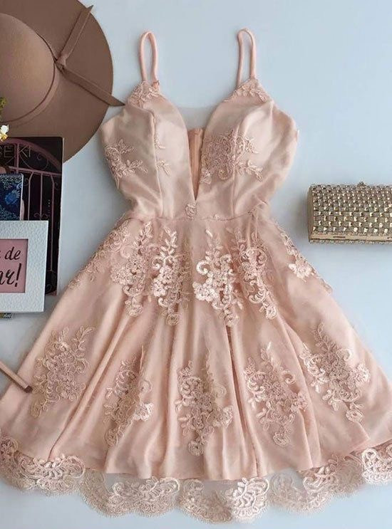 Nude Pink Homecoming Dress,short Prom Dress,v-neck Cocktail Dress,semi Formal Dresses