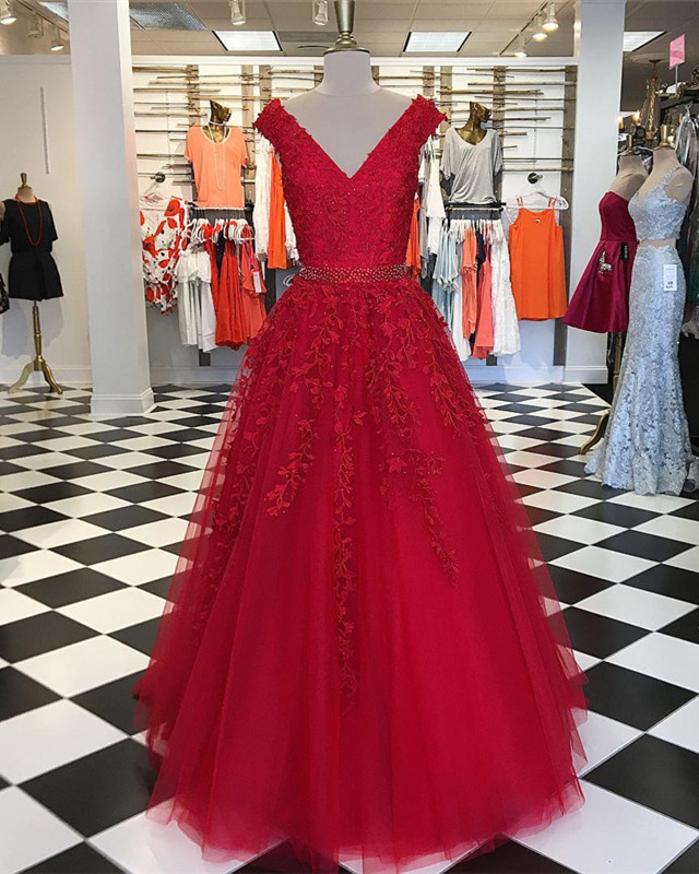Red Ball Gowns,ball Gowns Prom Dress,tulle Formal Dress,cap Sleeves Evening Dress