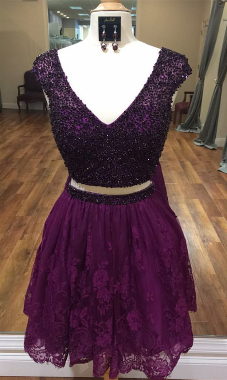 Two Piece Homecoming Dress,short Prom Dresses 2017,two Piece Prom Dress,beaded Cocktail Dress