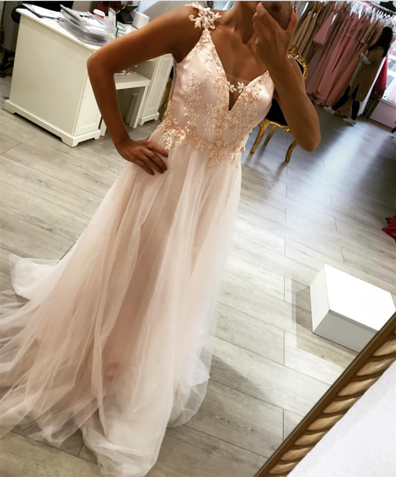 Elegant Prom Dress Lace Appliques,pink Prom Dress,long Evening Gowns,backless Bridesmaid Dresses